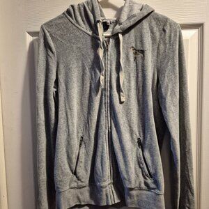 VS PINK Gray Full Zip Logo Hoodie with PINK logo on hood